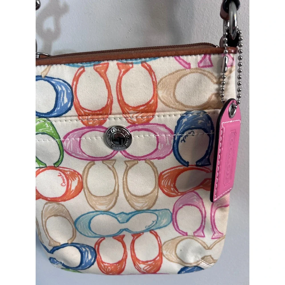 Coach Scribble Signature C Multi Color Canvas Crossbody Bag Pink White Small